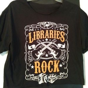 Women's tee, black shirt, copper and white detail